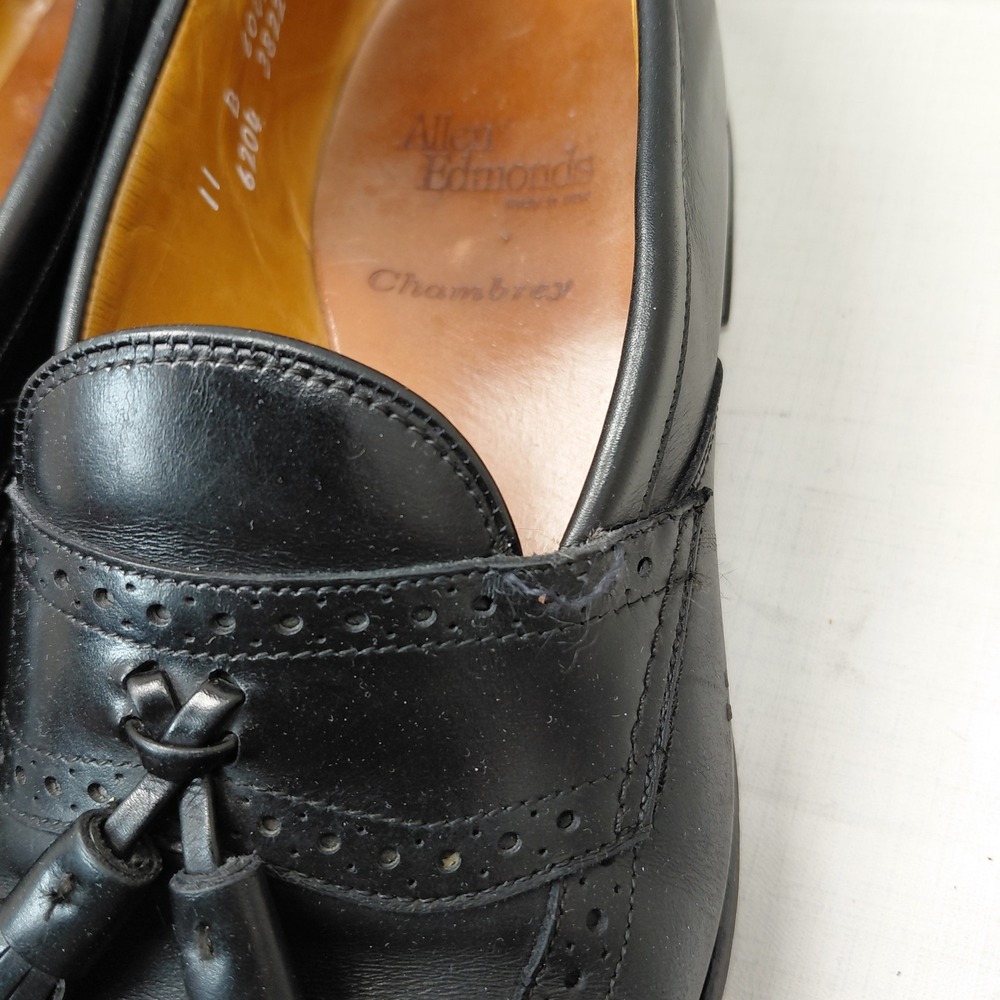 Allen Edmonds Chambray Mens 11 B Black Leather Tassel Wingtip Loafers 6204 - Picture 5 of 15